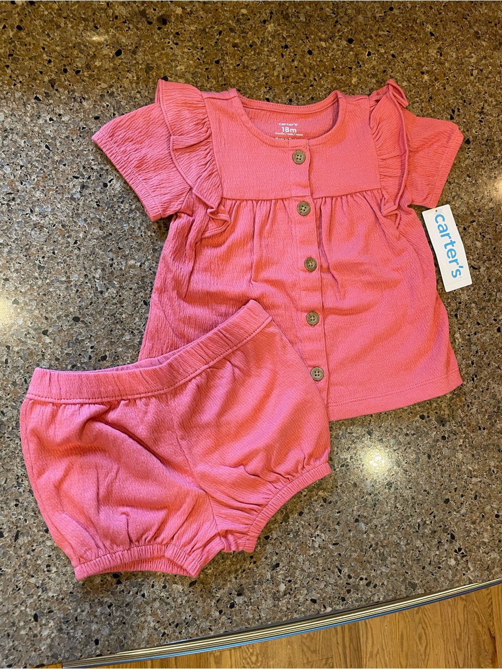 Carter's Coral Pink Heathered Short Sleeve outfit